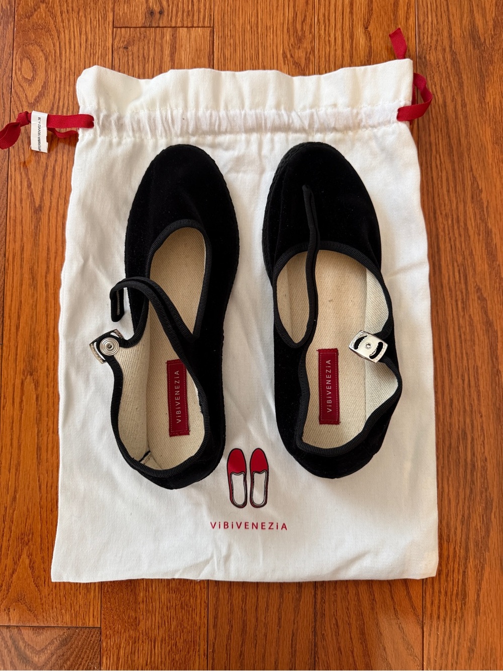 Venezia Black Velvet Mary Jane Flats with Ankle Strap